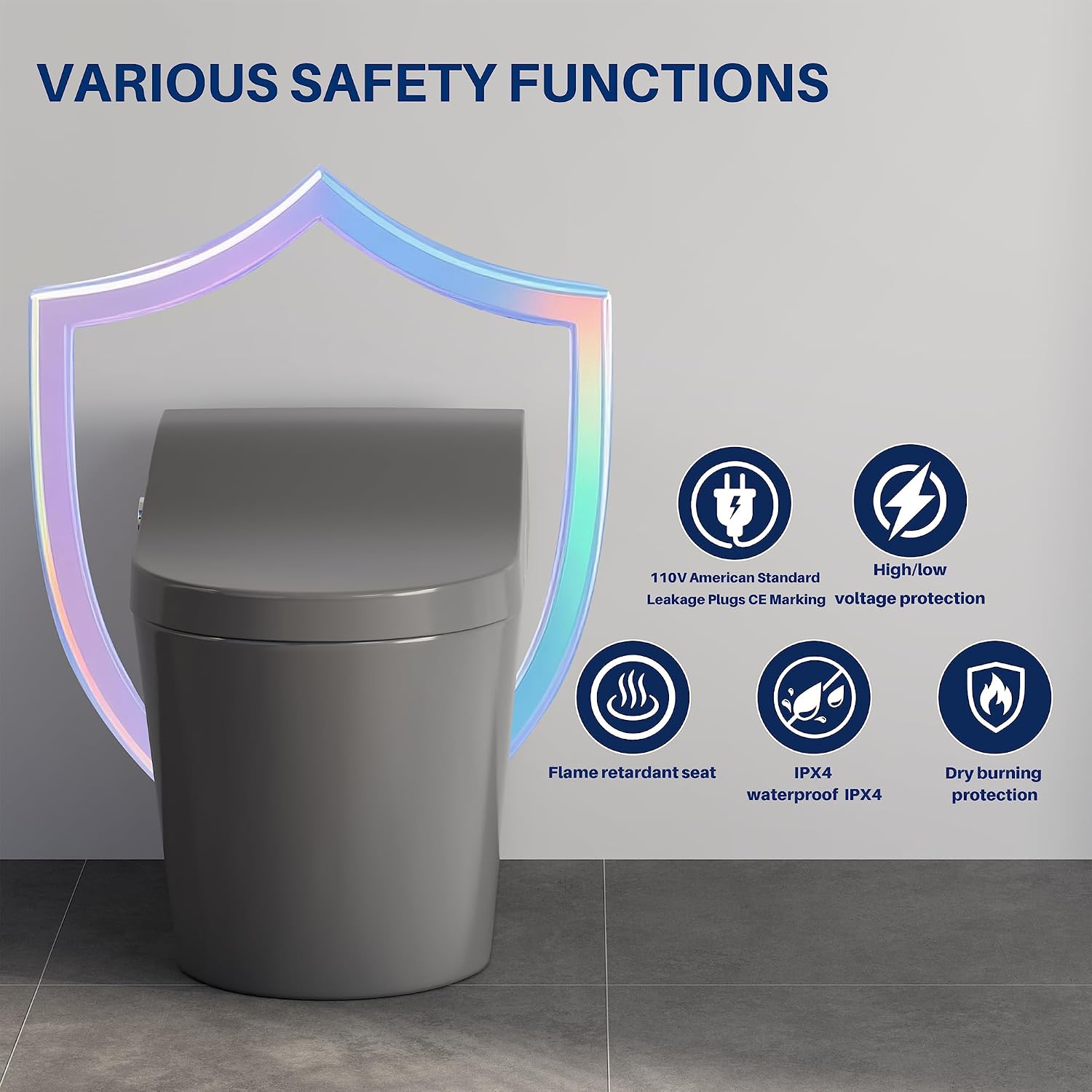 WinZo Modern Smart Toilet with Bidet, One-Piece Elongated, Porcelain, Auto Flush, Heated Seat, Warm Air Drying, 27 x 16 x 21 Inches, for Luxury Bathroom (Matte Grey)