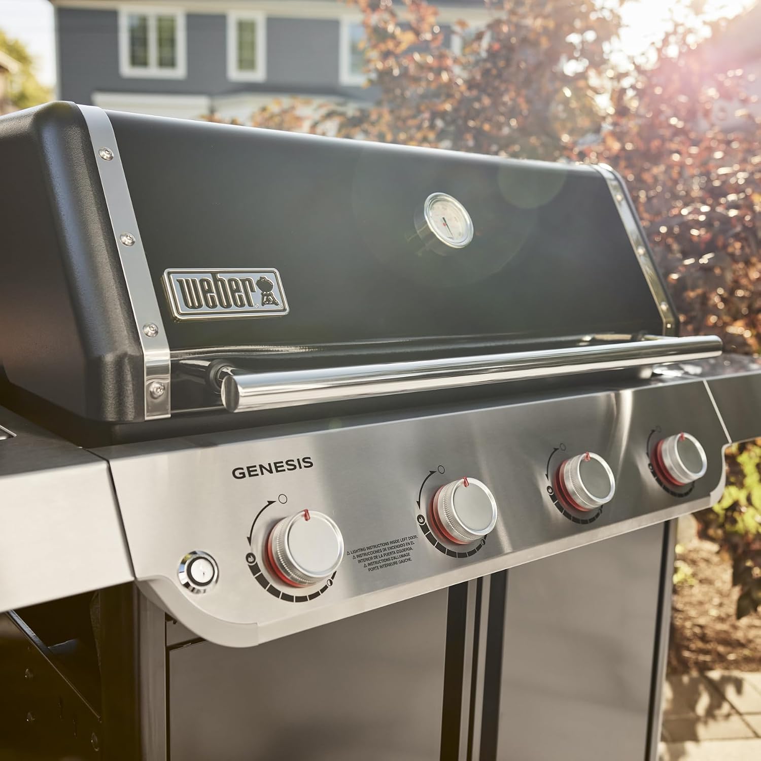 Weber Genesis E-415 Natural Gas Grill for Outdoor Cooking, 4 Burners, Black – Porcelain-Enameled Cast-Iron Grates & PureBlu Burners