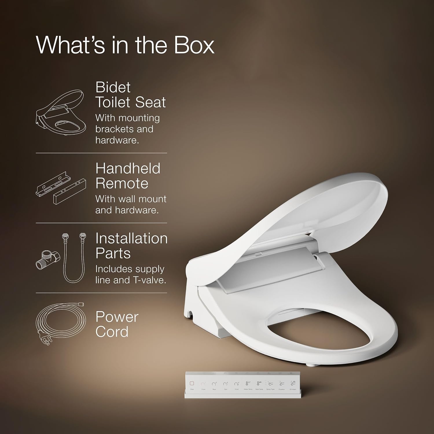 Kohler PureWash E880 Round-Front Bidet Toilet Seat With Remote, Warm Water, Quiet-Close Lid Prevents Slamming, Easy Installation with Quick-Release, Self-Cleaning Wand, Adjustable Water Pressure