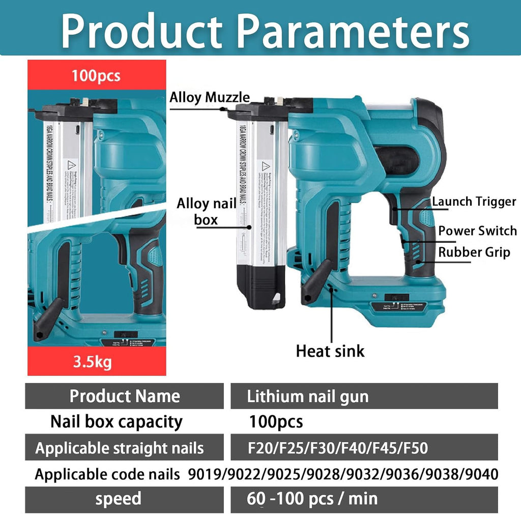 Brad Nailer Cordless Stapler for DIY Project of Upholstery, 2 in 1 Electric Nail Gun/Staple Gun with 18ga Nails/Staples, Gloves&1 Battery, Can Be Driven Single Or Continuously,Blue