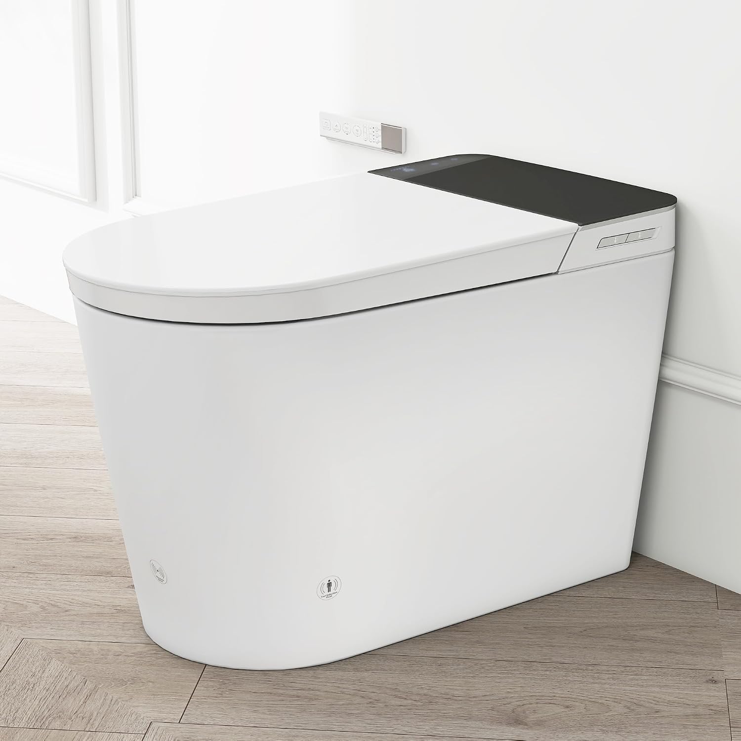 Tankless Smart Toilet with Bidet, Auto Lid, Foot Sensor, Heated Seat, Warm Water Wash & Dryer, Memory Function, Remote Control, LED Display, One-Piece White Ceramic Toilet
