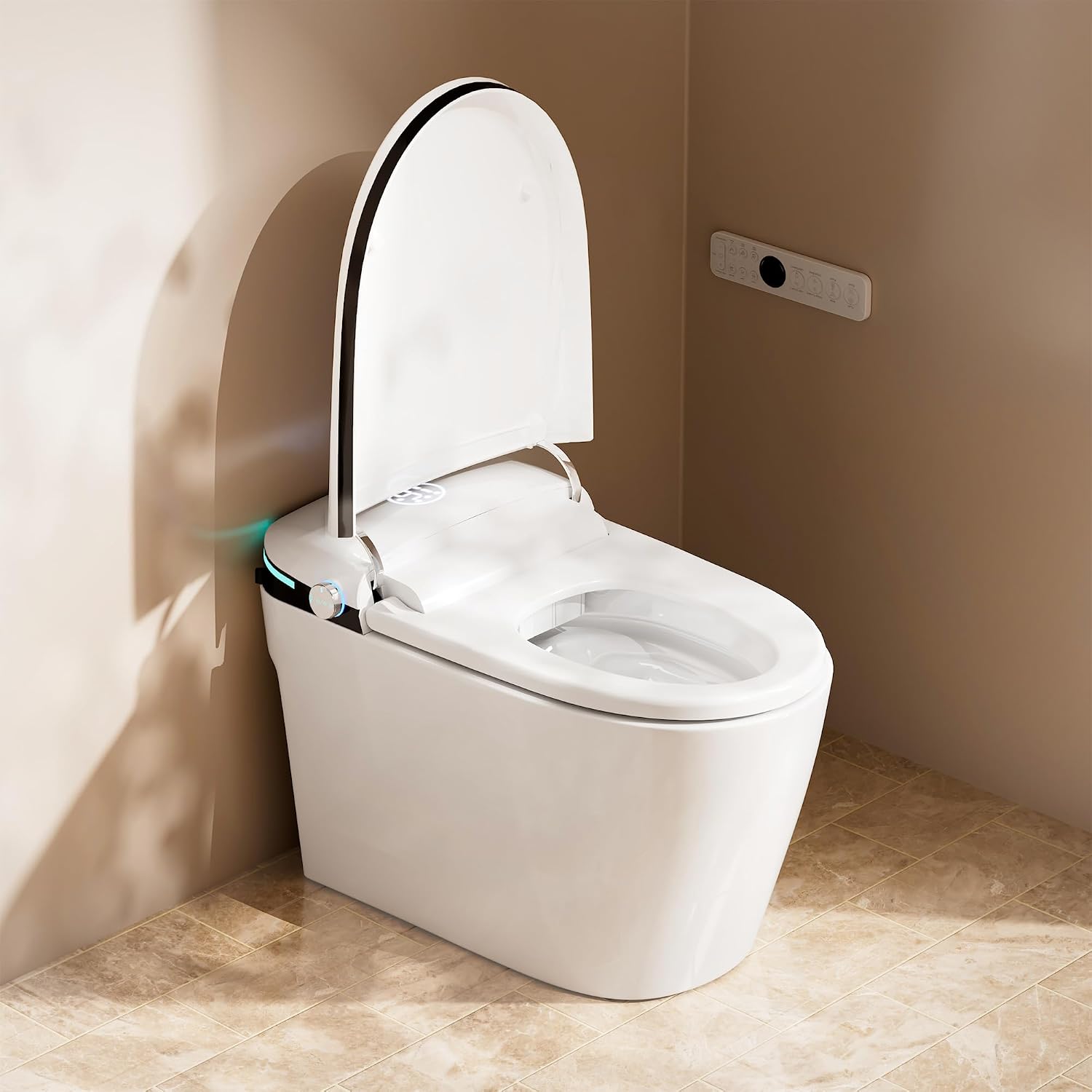 Winzo Smart Toilet with Bidet Built in,Heated Seat,Tankless Smart Toilet with Warm Water Sprayer & Dryer,Auto Soft Close,with Foot Sensor,LED Display，Black