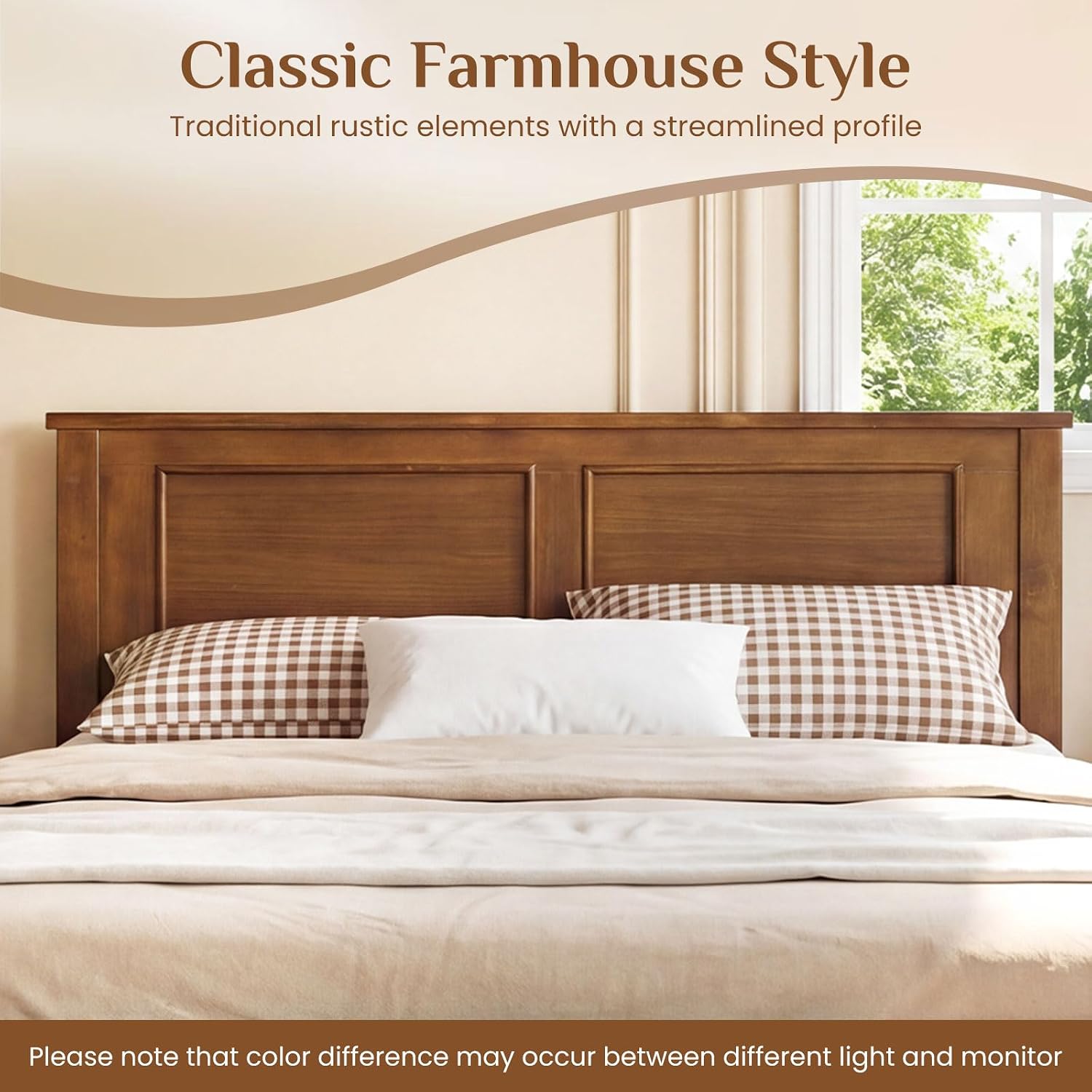 Giantex Wood Twin Bed Frames with Headboard, Farmhouse Solid Platform Bed w/Wooden Slat Support Mattress Foundation, Under-Bed Storage, No Box Spring Needed, Walnut