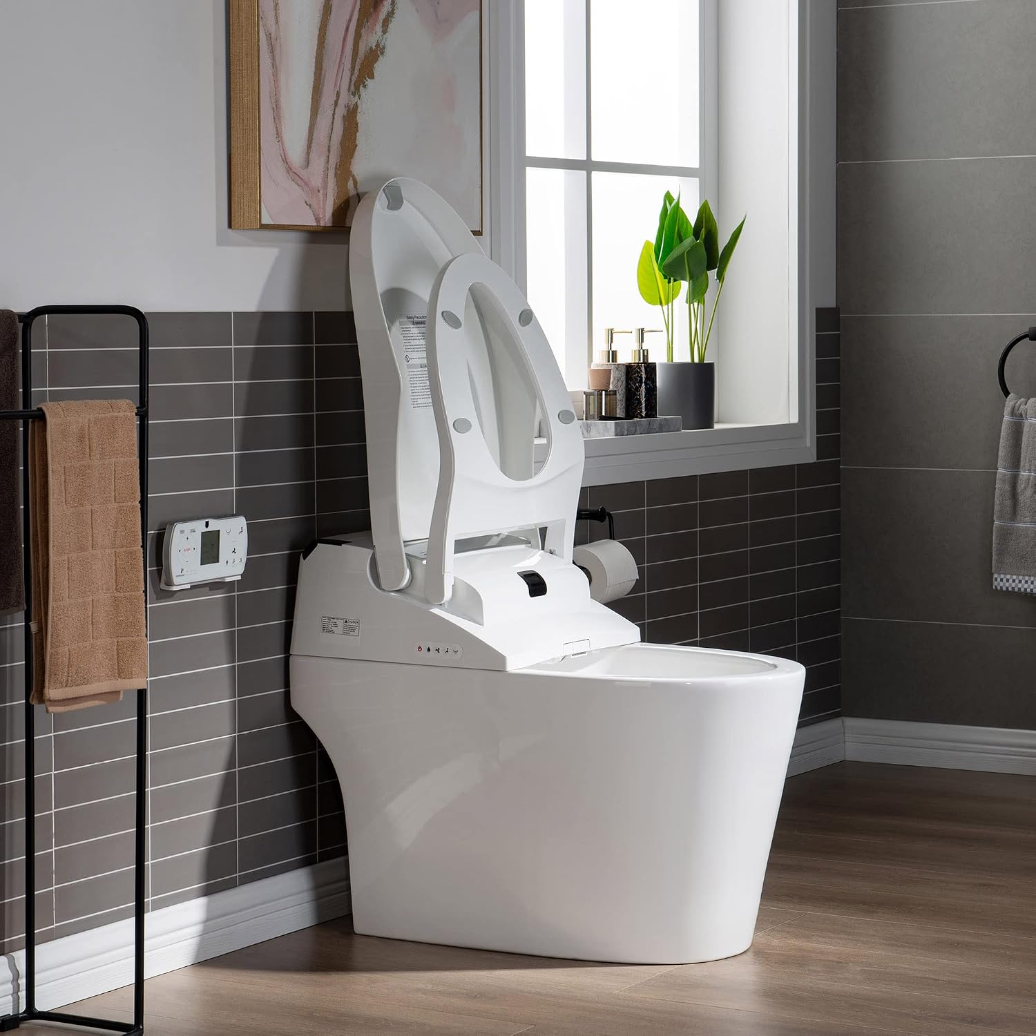 WOODBRIDGE B0960S Auto Flush, Auto Open & Auto Close, 1.28 GPF Single Flush Toilet with Smart Toilet Seat and Wireless Remote Control, Chair Height