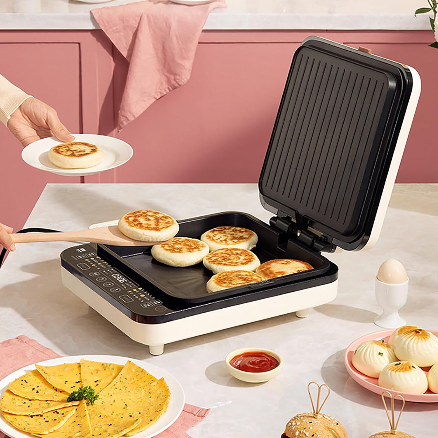 Electric Frying Pan, Electric Baking Pan, Double-Sided Electric Skillet, Non-Stick Coating, Removable, Easy to Clean