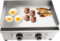 LPG Gas Grill Griddle 2 Burners Camp Countertop Stainless Steel Flat Cooking Grill 2800Pa Hot Plate Stove Outdoor Kitchen Pancakes Maker Machine with Adjustable Temperature Control