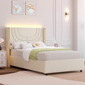 REVOMINCA Twin Upholstered Bed Frame with LED Lights, Faux Leather Platform Bed Frame with Silver Wingback Headboard, Modern Style, No Box Spring Needed, Easy Assembly, Cream