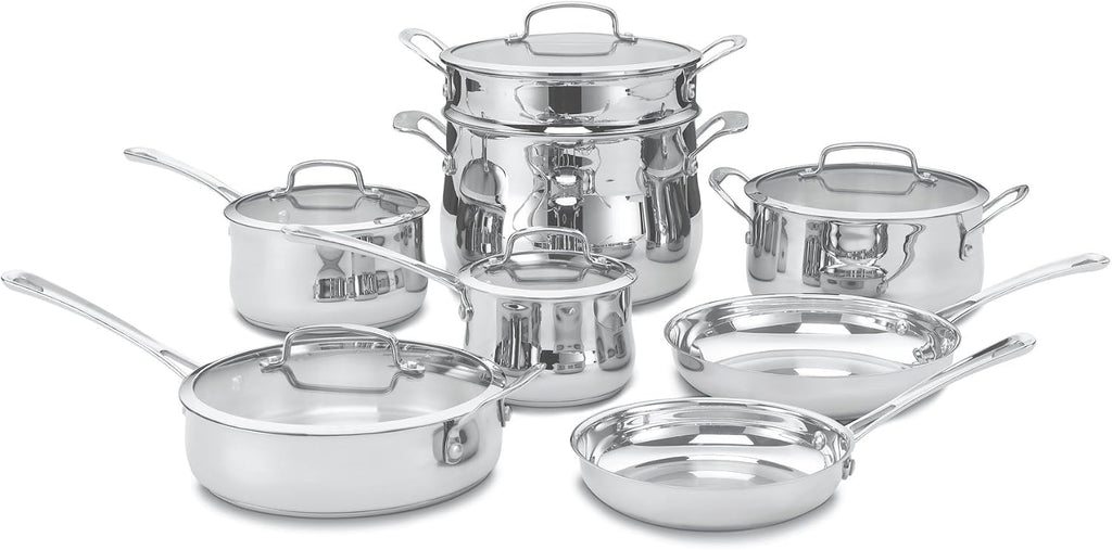 Cuisinart Contour Stainless 13-Piece Cookware Set with 12-Inch Open Skillet Helper Handle