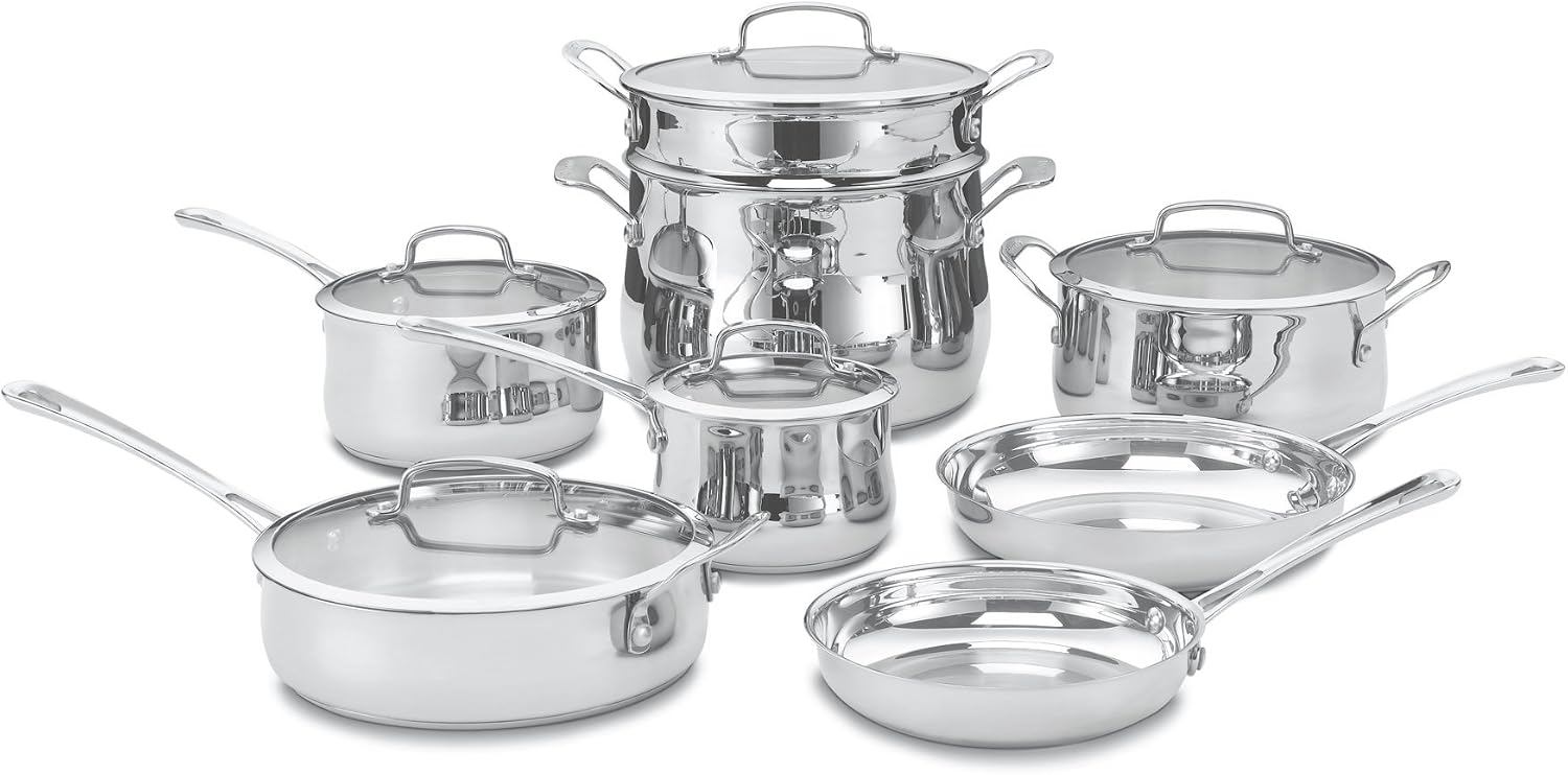 Cuisinart Contour Stainless 13-Piece Cookware Set with 12-Inch Open Skillet Helper Handle