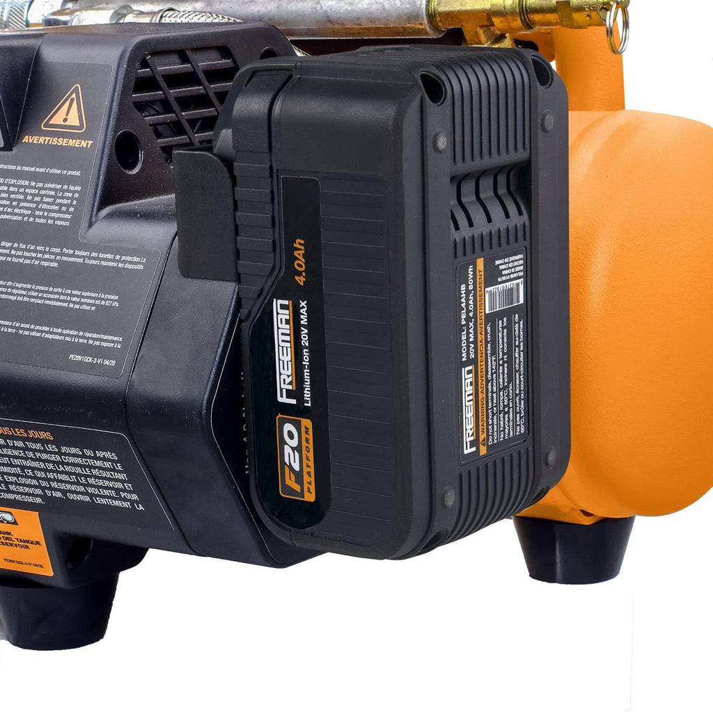 Freeman PE1GCCK 20V Cordless 1 Gallon Air Compressor with 3-in-1 Pneumatic Finish Nailer/Stapler, Battery, Charger, Air Hose, Inflation Accessory Kit and Fasteners (600 Count) – 700 Shots per Charge