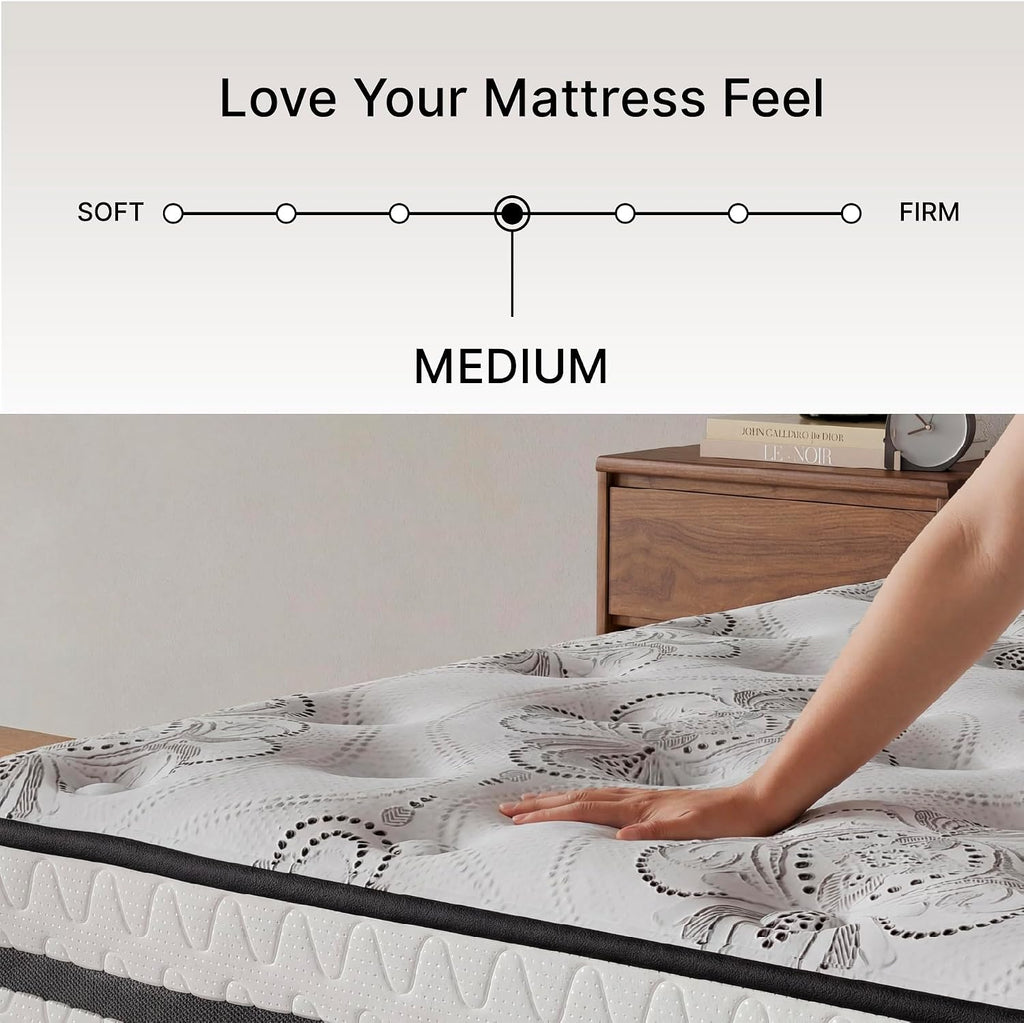 Signature Design by Ashley Queen Size Chime 10 Inch Medium Firm Hybrid Mattress with Cooling Gel Memory Foam for Pressure Relief, Fiberglass-Free, Mattress In A Box
