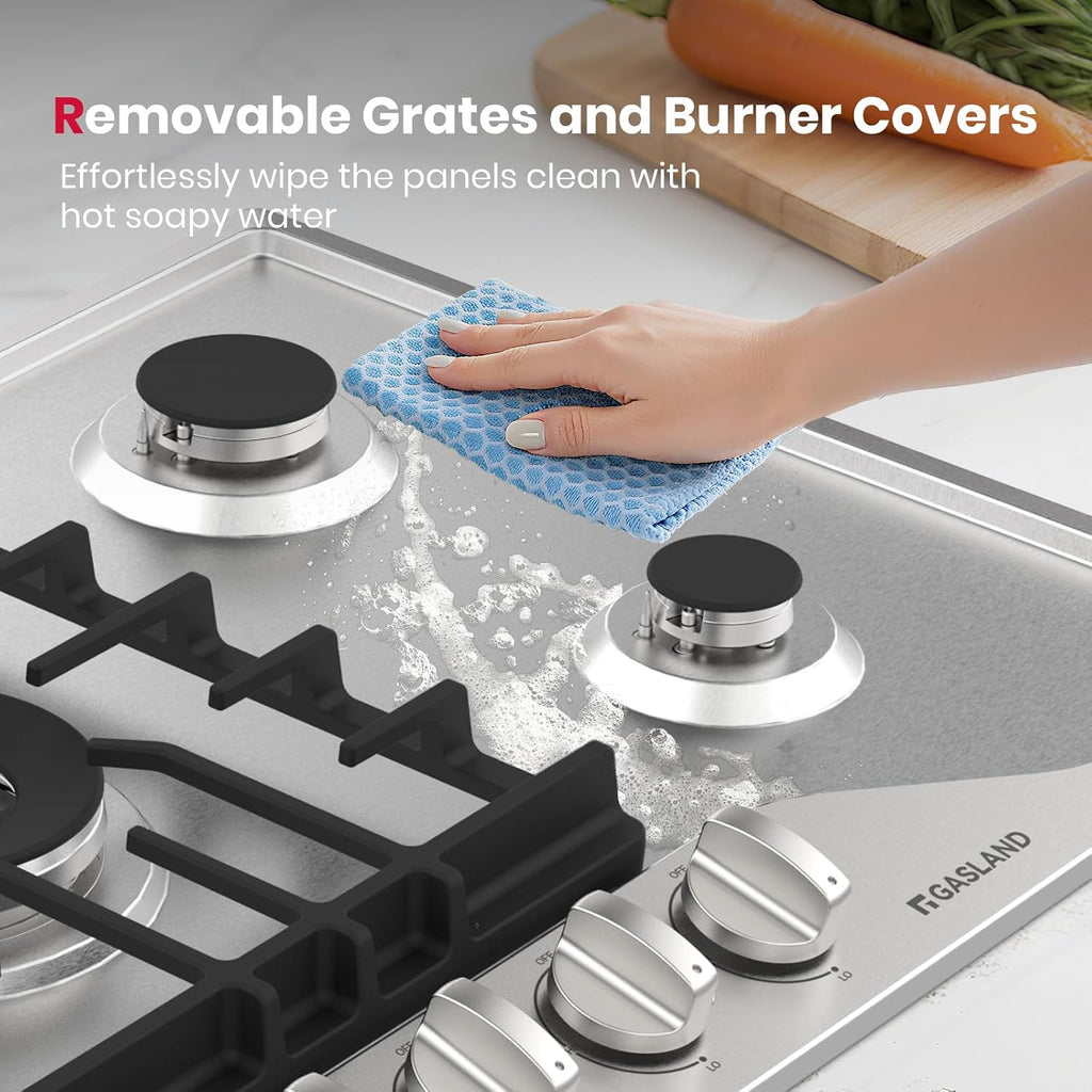 GASLAND 36 Inch Gas Cooktop, PRO GH3365SF 5 Burner Gas Stovetop with Reversible Cast Iron Grill/Griddle, Plug-in, NG/LPG Convertible Cooktops, Stainless Steel