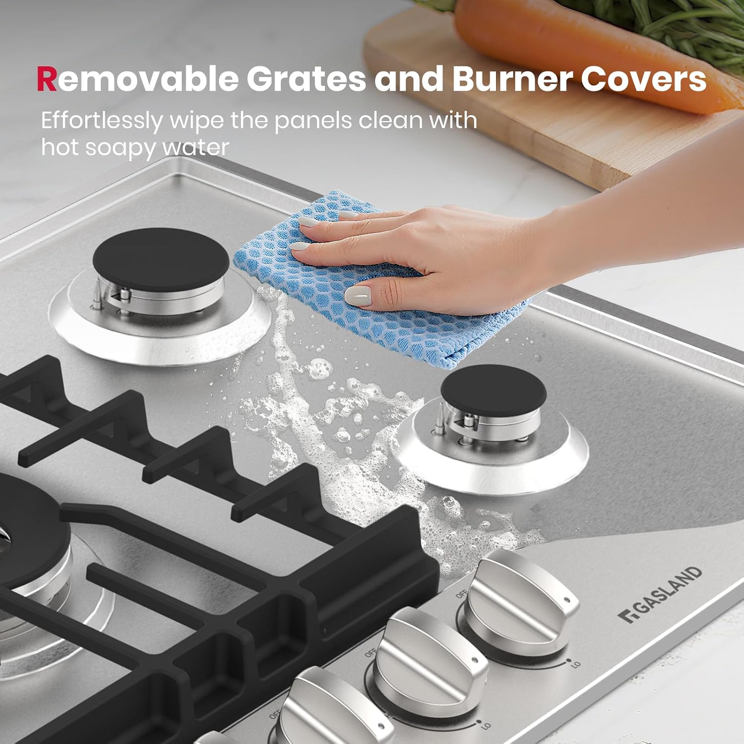 GASLAND 36 Inch Gas Cooktop, PRO GH3365SF 5 Burner Gas Stovetop with Reversible Cast Iron Grill/Griddle, Plug-in, NG/LPG Convertible Cooktops, Stainless Steel