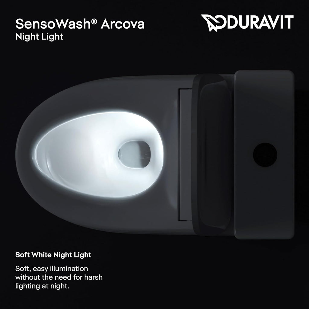 Duravit Sensowash Arcova Elongated Electric Slim Bidet Toilet Seat, Instant Warm Water, Air Dryer, Deodorizer, Heated Slow Close Seat, Stainless Steel Wand, Night Light, Remote Control, White - 600008