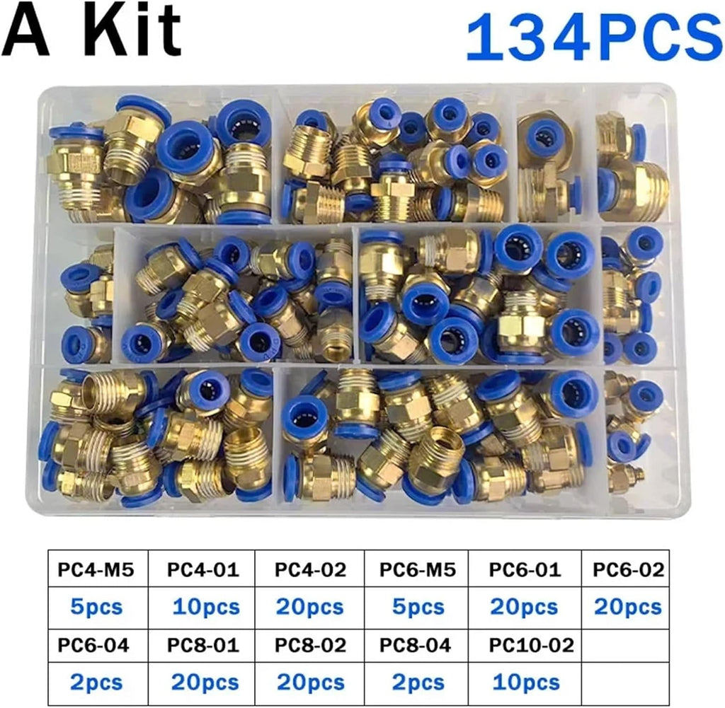 PC6-02 PC8-02 PC10-02 PC Series Boxed Air Joint Connectors Hose Tube Pneumatic Fittings 1/4 1/8 Push in Quick Release Couplings(A kit (134pcs),5 BOXES)