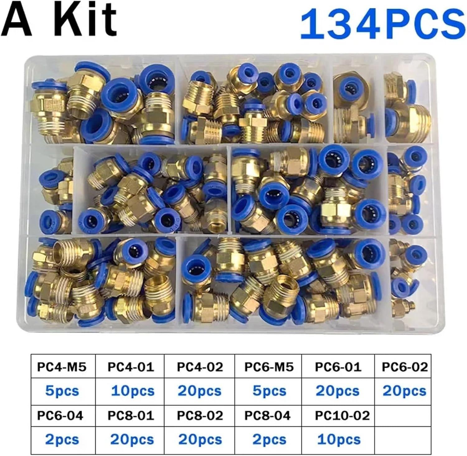 PC6-02 PC8-02 PC10-02 PC Series Boxed Air Joint Connectors Hose Tube Pneumatic Fittings 1/4 1/8 Push in Quick Release Couplings(A kit (134pcs),5 BOXES)
