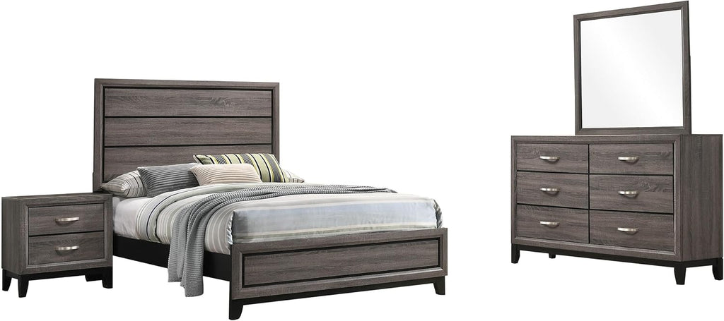 Coaster Home Furnishings - Watson - Wood - 4-Piece Bedroom Set with Panel Headboard and Groove Details - Bedroom - Full Size - Gray Oak - 212421F-S4