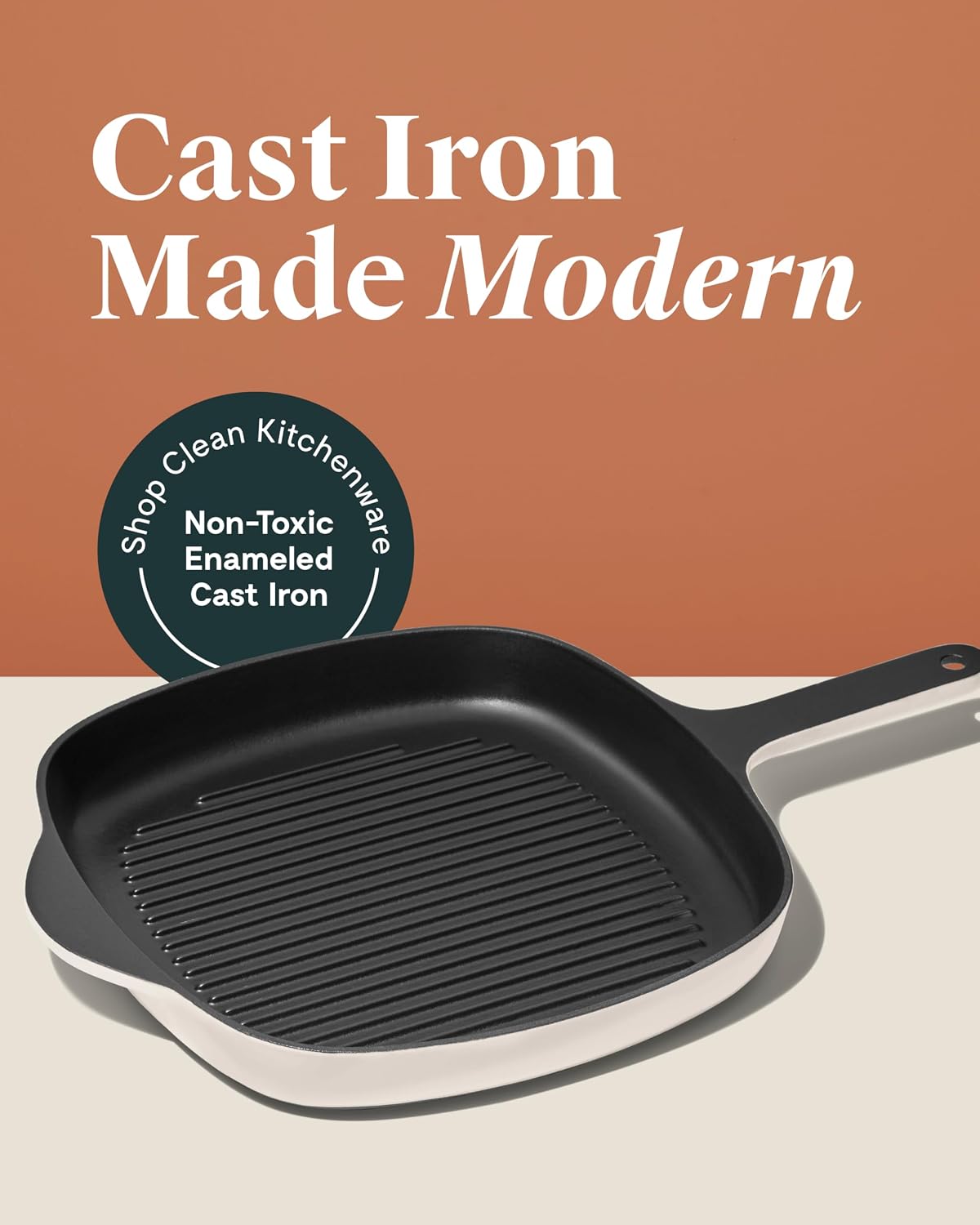 Caraway Enameled Cast Iron Grill Pan - 10.5' Grill Pan for Stovetop Cooking - 3 Layer Enamel Coating - No Seasoning Required - Compatible With All Stovetops - Free From Forever Chemicals - Charcoal