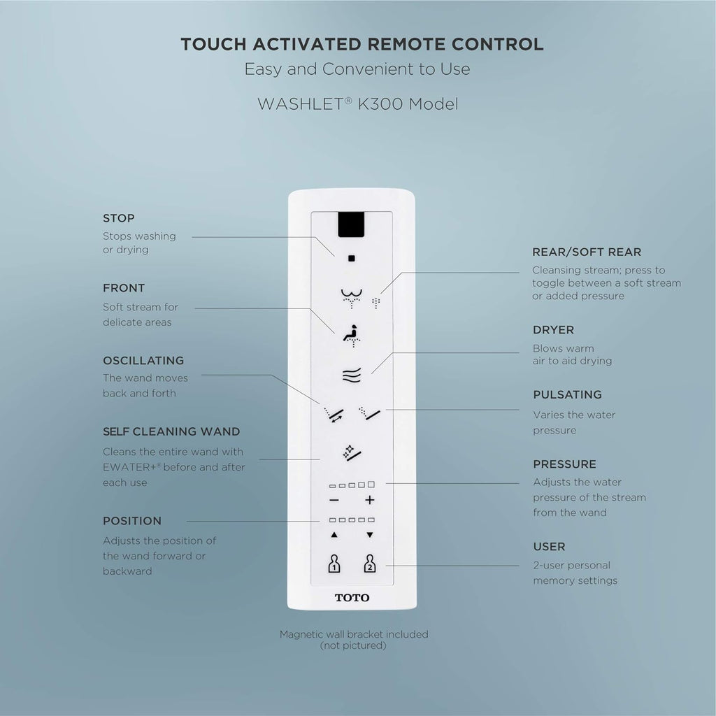 TOTO® WASHLET® K300 Electronic Bidet Toilet Seat with Instantaneous Water Heating, PREMIST and EWATER+ Wand Cleaning, Elongated, Cotton White - SW3036R#01