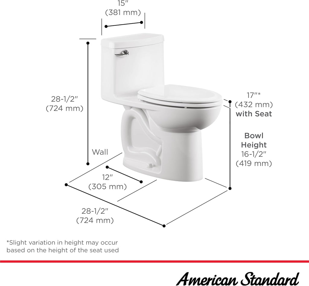 American Standard 612AA001.020 Compact Cadet 3, One-Piece Toilet with Slow-Close Seat and Wax Ring, Elongated Front, Left-Hand Flush, One Piece Toilets, White, 1.28 gpf