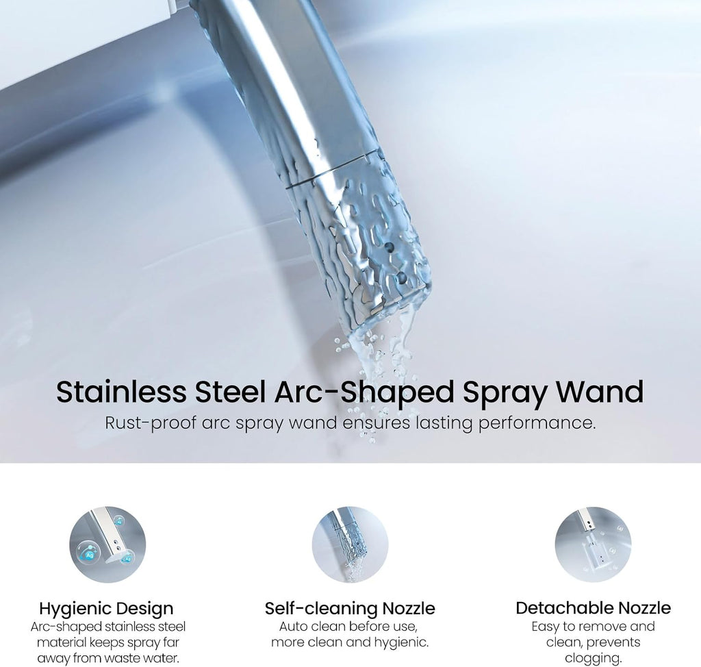 R&T Electric Bidet Seat for Small Round Toilet, Adjustable Warm Water, Air Dryer, Heated Seat, Night Light, Deodorization V305-2