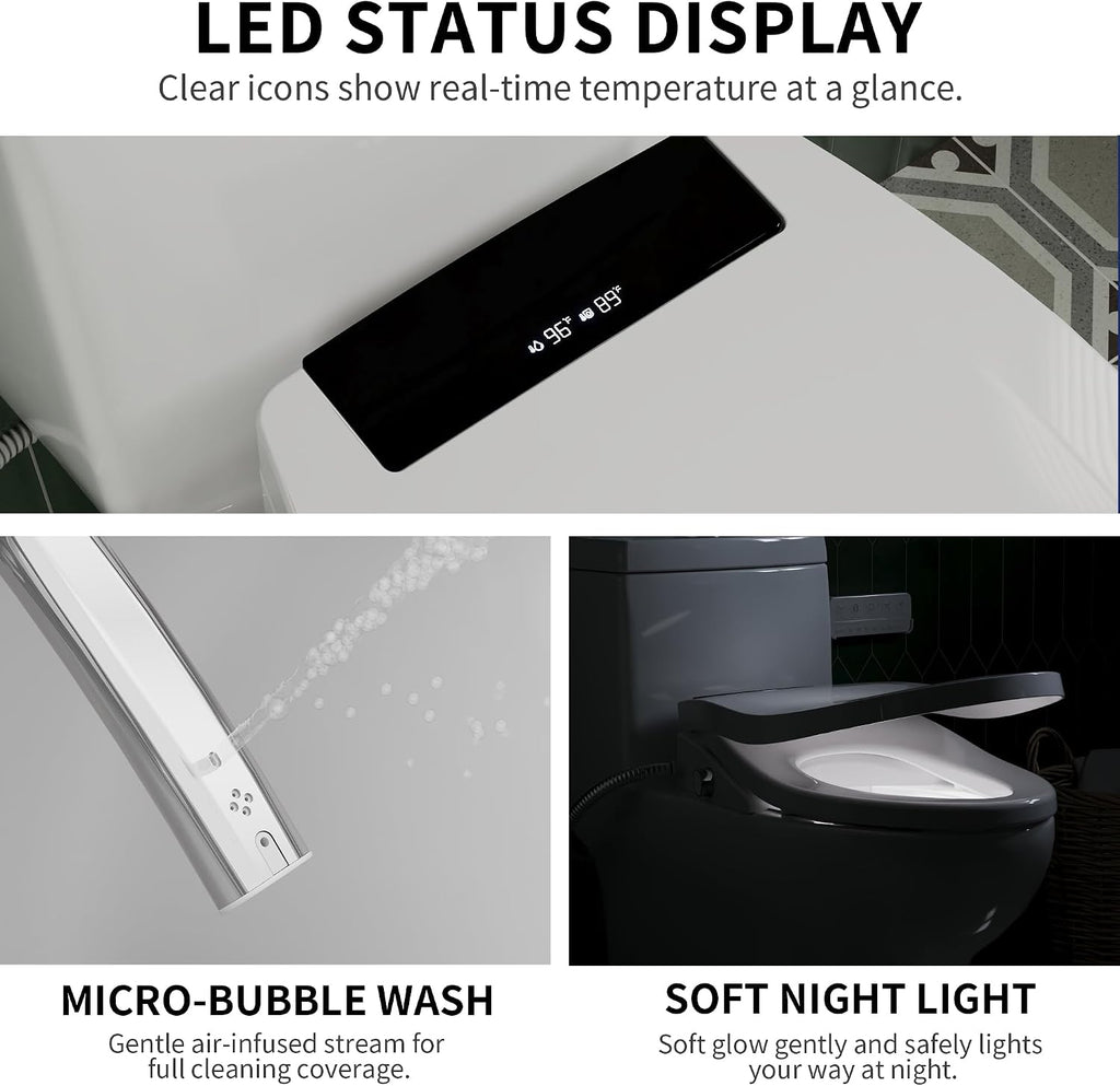 DeerValley Smart Toilet with Bidet Built in, Smart Toilet for Bathrooms with Powerful Flush, Foot Sensor Operation, Heated Seat, Dryer, Night Light, Digital Display