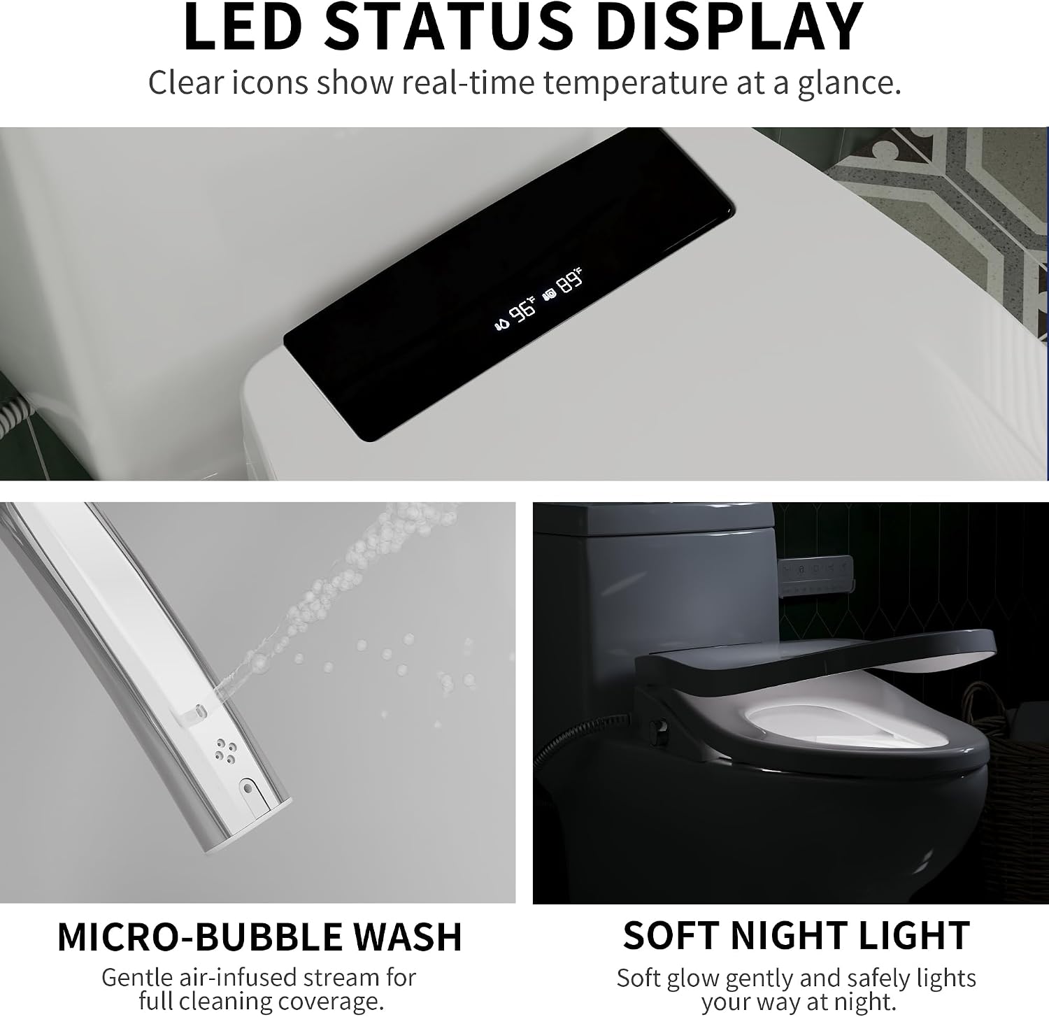 DeerValley Electric Bidet Toilet Seat with Heated Seat, Hot & Cold Massage and Micro Bubble Wash, Auto Deodorization, Warm Air Dryer, Adjustable Warm Water, Slow Closed Lid, LED Display, Elongated