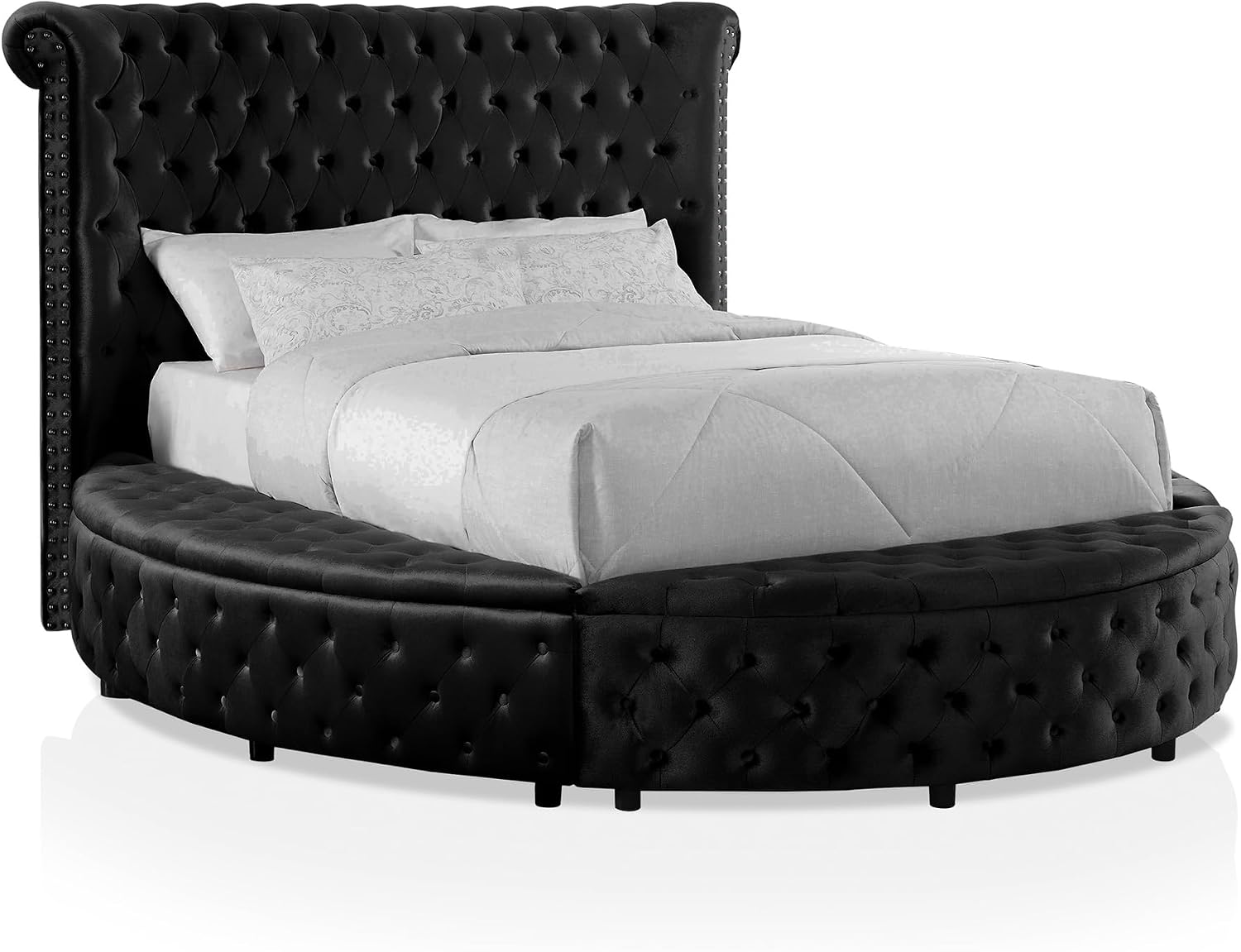 Furniture of America Rhodo Glam Button Tufting Fabric Upholstered 3-Piece Bedroom Set, Bed and 2 Nightstands, California King-Size, Black