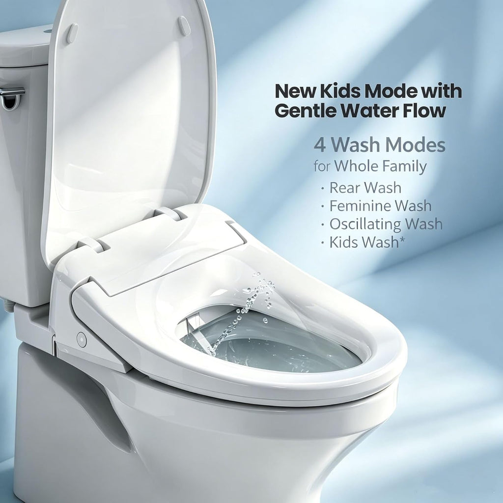 R&T V303 Electric Bidet Seat, Auto-Open Elongated Toilet Seat, Instant Warm Water, Adjustable Heated Seat, Air Dryer, Night Light, Remote Control, Bidet Attachment for Toilet