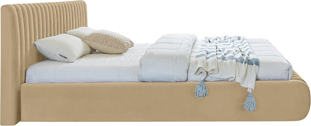 Meridian Furniture NicoCamel-K Nico Collection Modern | Contemporary Velvet Upholstered King Bed with Rich Camel Velvet and Deep Channel Tufting, 89' W x 91' D x 38' H, Camel, King