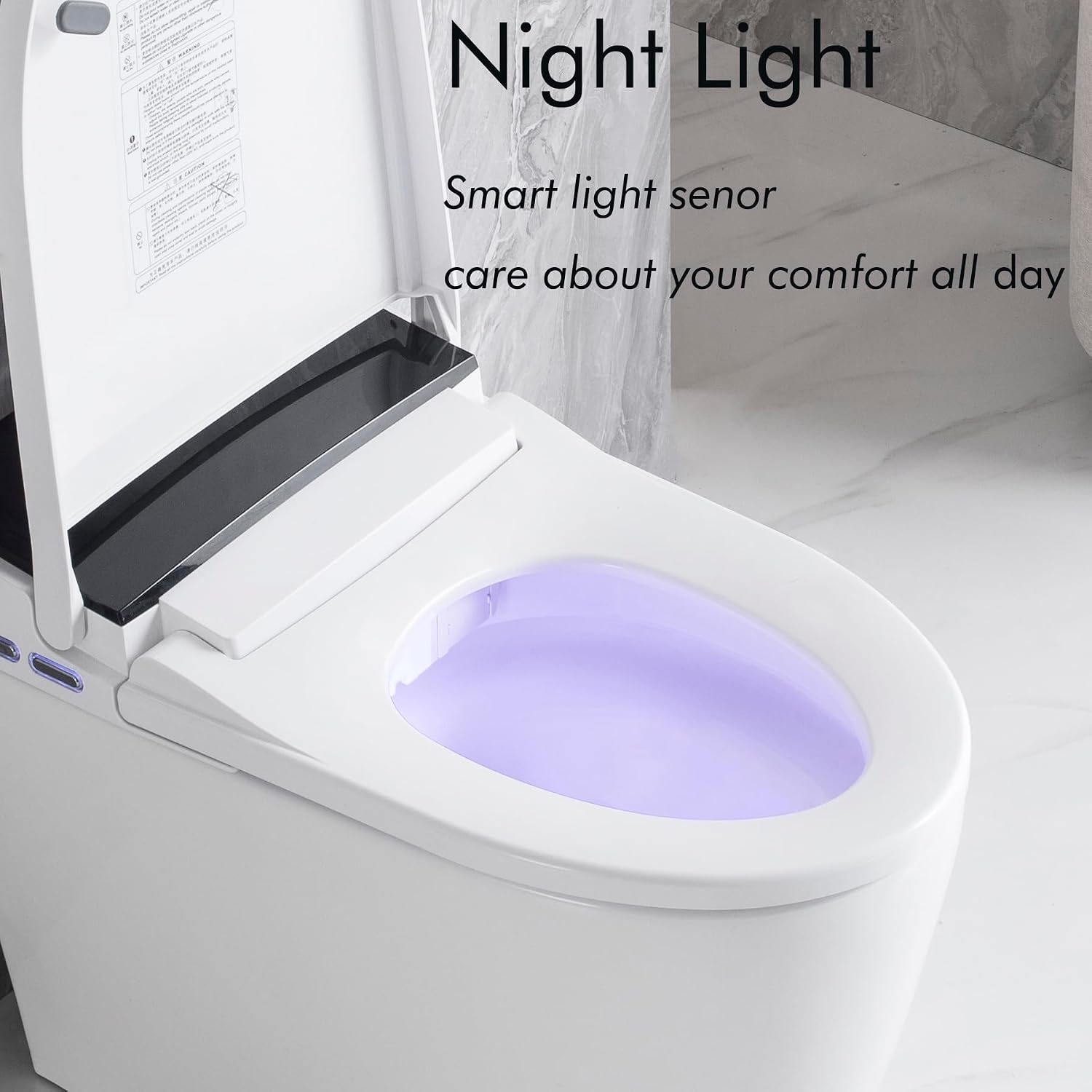 Elongated Smart Toilet with Elongated Heated Bidet Seat, Intelligent Toilet with Bidet Built in, Feet Sensor,Auto Open,Close Seat, Off Seating AUTO Flush, Night Light, Warm Water Dryer,White