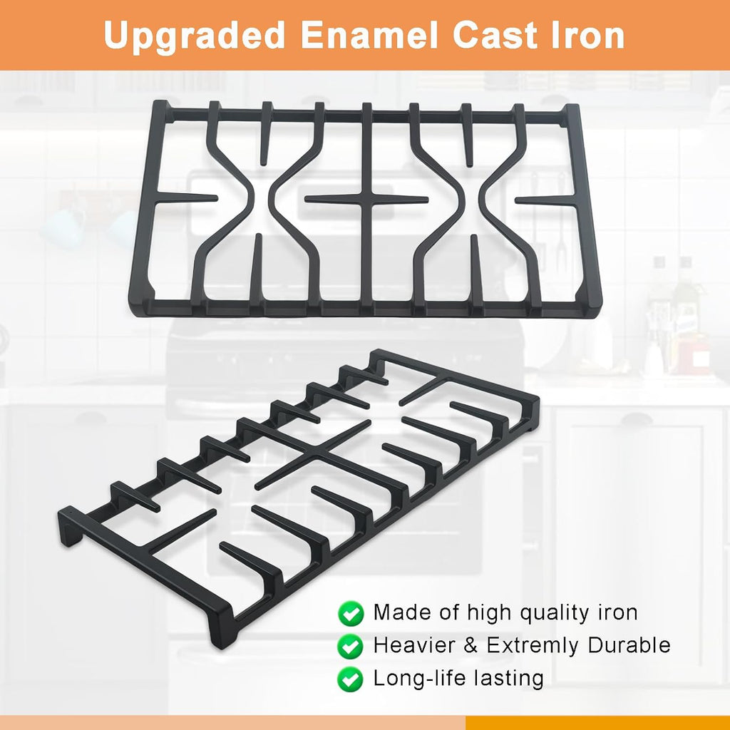WB31X27151 Side Grate & WB31X27150 Center Grate Replacement Parts Kit for GE Stove, Cast Iron General Electric Cooktop Gas Range Burner Grates for JGBS66REKSS JGB735SPSS, 2+1 Pack Stove Grate