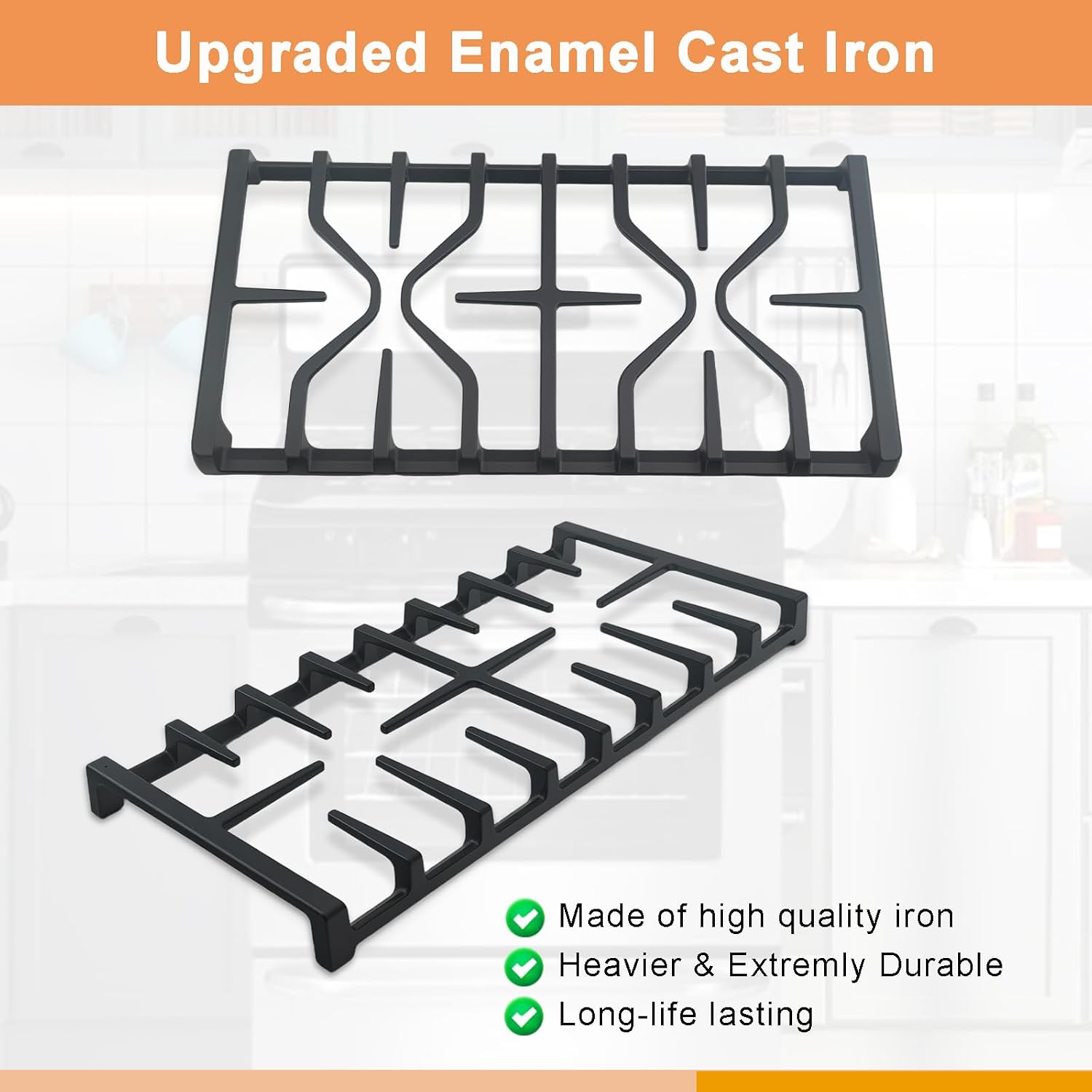 WB31X27151 Side Grate & WB31X27150 Center Grate Replacement Parts Kit for GE Stove, Cast Iron General Electric Cooktop Gas Range Burner Grates for JGBS66REKSS JGB735SPSS, 2+1 Pack Stove Grate