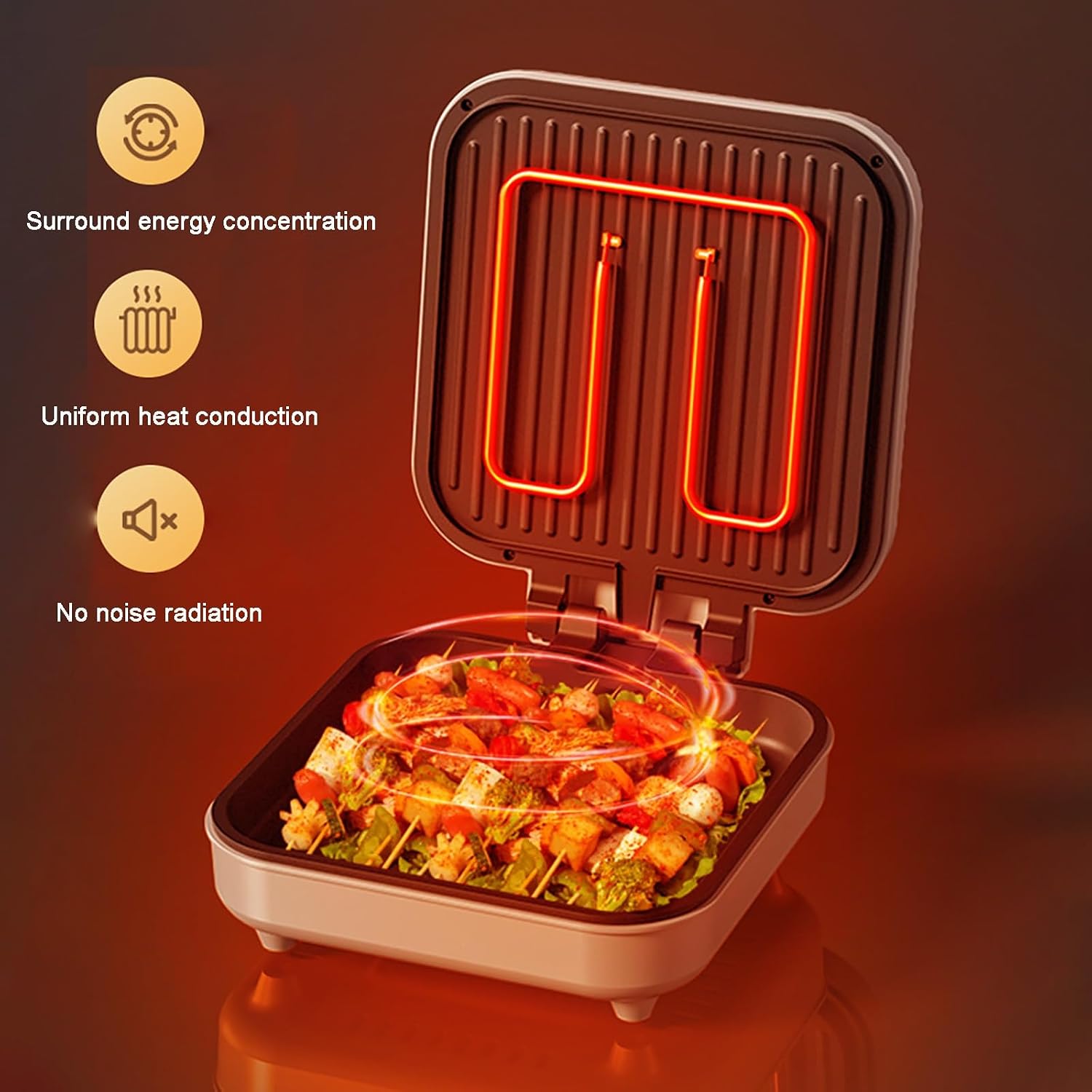 Double-Sided Electric Skillet with Lid, Household Multi-Electric Baking Pan, 180° Folding Electric Grill Pan, for BBQ, Fried Rice, Pizza