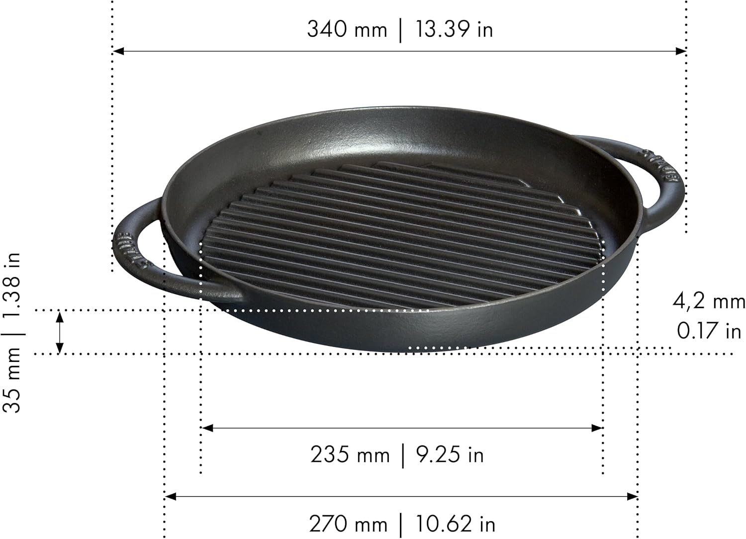 STAUB Cast Iron 10-inch Pure Grill - Black Matte