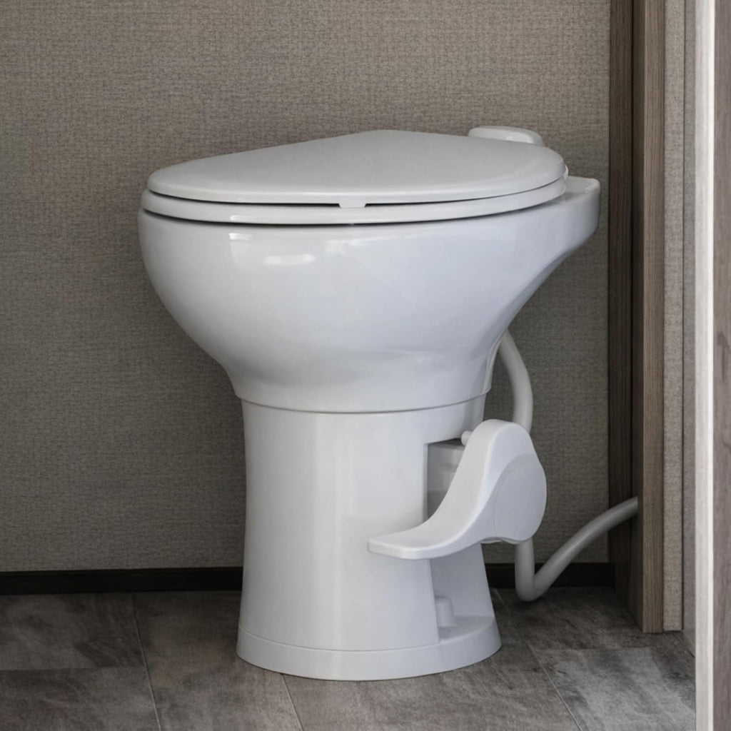 SEAFLO Porcelain RV Toilet with Elongated Bowl, 19' Residential Height, Gravity Flush, Foot Pedal Flush, Soft Close Seat, Easy Install, Camper Toilet, 4-Year Warranty, SFRTCH-02-01