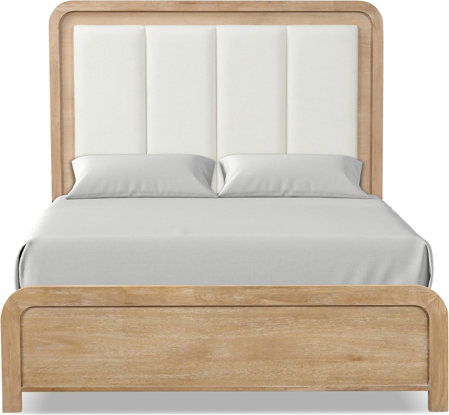 Furniture of America Verena Boho Solid Wood 3-Piece Bedroom Set with Padded Headboard Bed, Metal Side Glide, Finger Pulls on Nightstand and Chest, Box Spring Needed, Queen, Natural