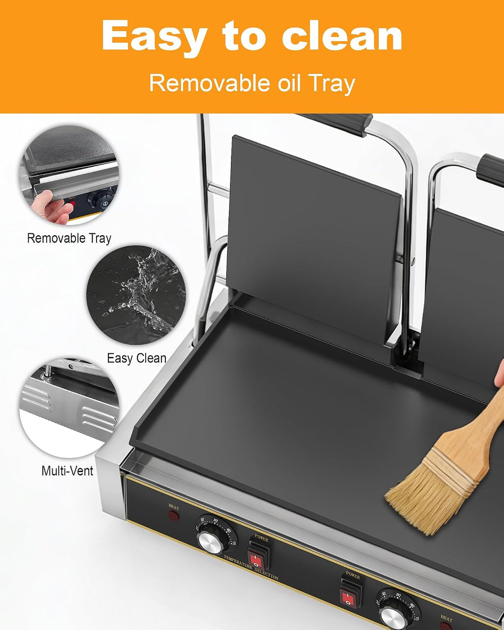 Commercial Panini Press - 3600W Double Sandwich Press, Stainless Steel Electric Panini Grill w/Dual Independent Temp Controls, 19'x9' Full Flat Smooth Cooking Pan for Hamburger Steak Bacon