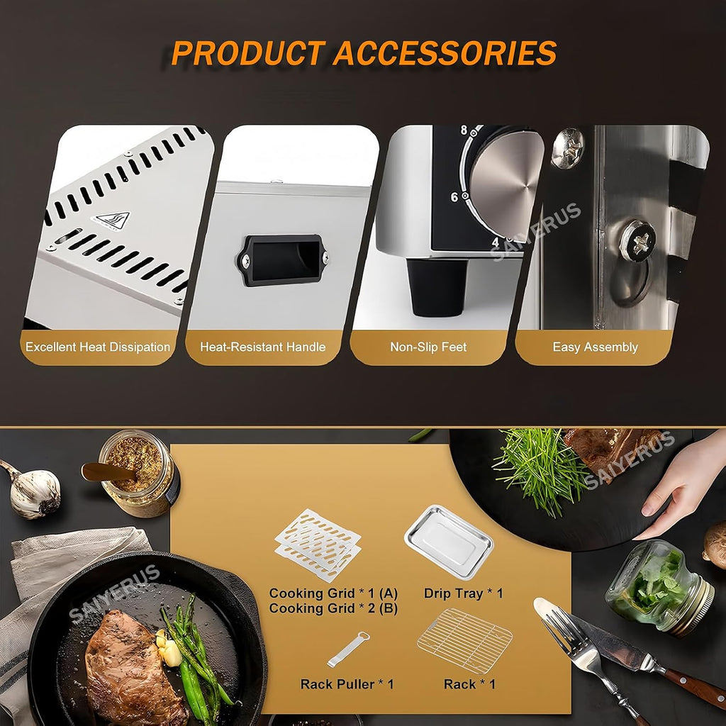 Electric Steak Grill, 1700W / 2300W Smokeless In-frared Electric Broiler, 1472°F Stainless Steel Steak Cooker with 4-Layer Grill, Electric In-frared Grill for BBQ, Toast, Grill, Indoor,A-220V