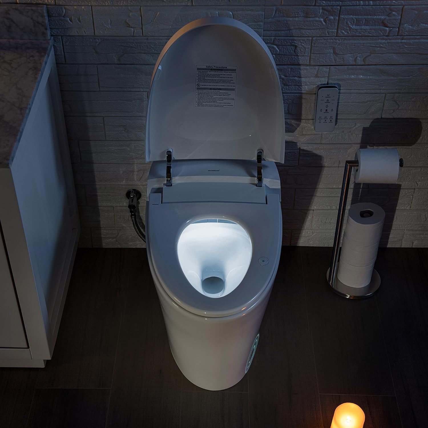 WOODBRIDGE B0970S One Piece Elongated Smart Tankless Bidet Toilet, ADA Height, Auto Flush, Foot Sensor Operation, Heated Seat with Integrated Multi Function Remote Control in White