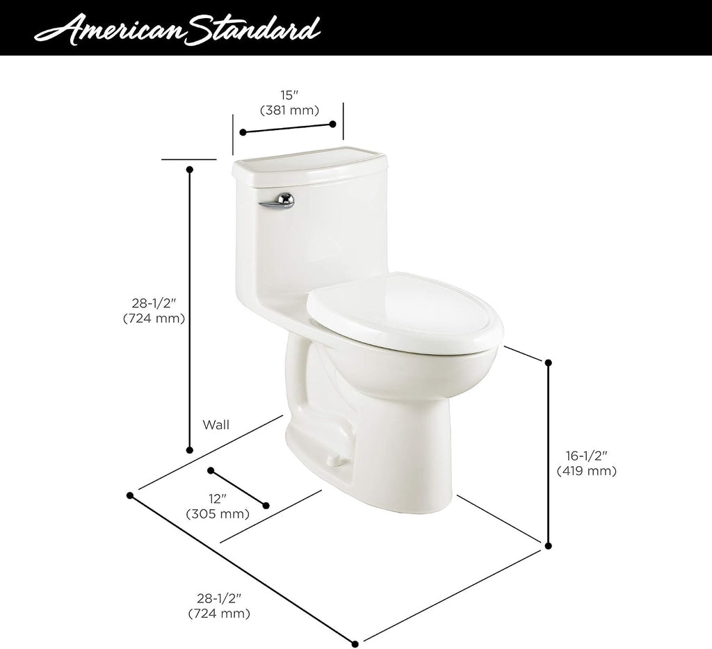 American Standard 2403813.020 Compact Cadet 3, One-Piece Toilet with Slow-Close Seat, Elongated Front, Right-Hand Flush, White, 1.28 gpf