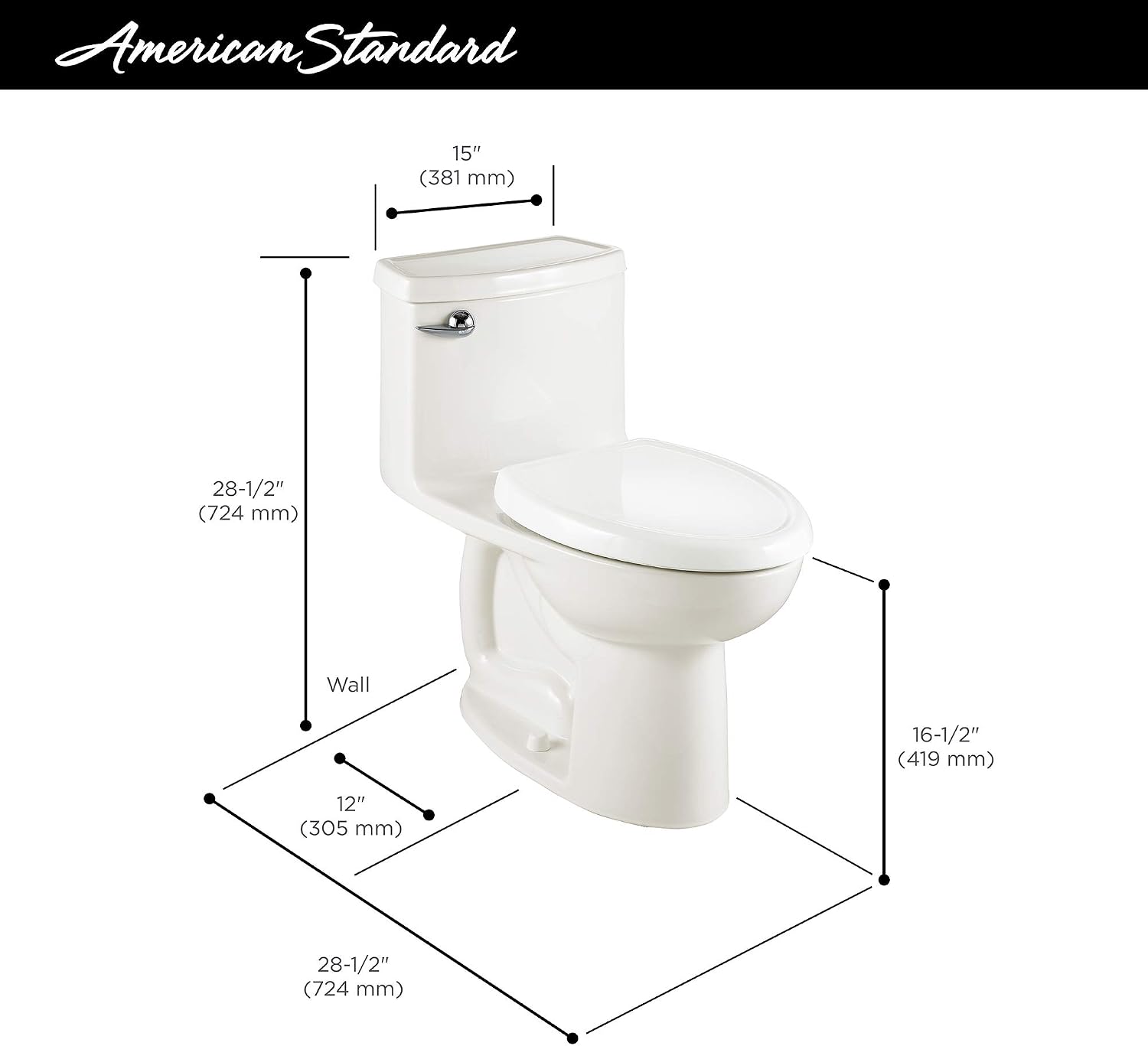 American Standard 2403813.020 Compact Cadet 3, One-Piece Toilet with Slow-Close Seat, Elongated Front, Right-Hand Flush, White, 1.28 gpf