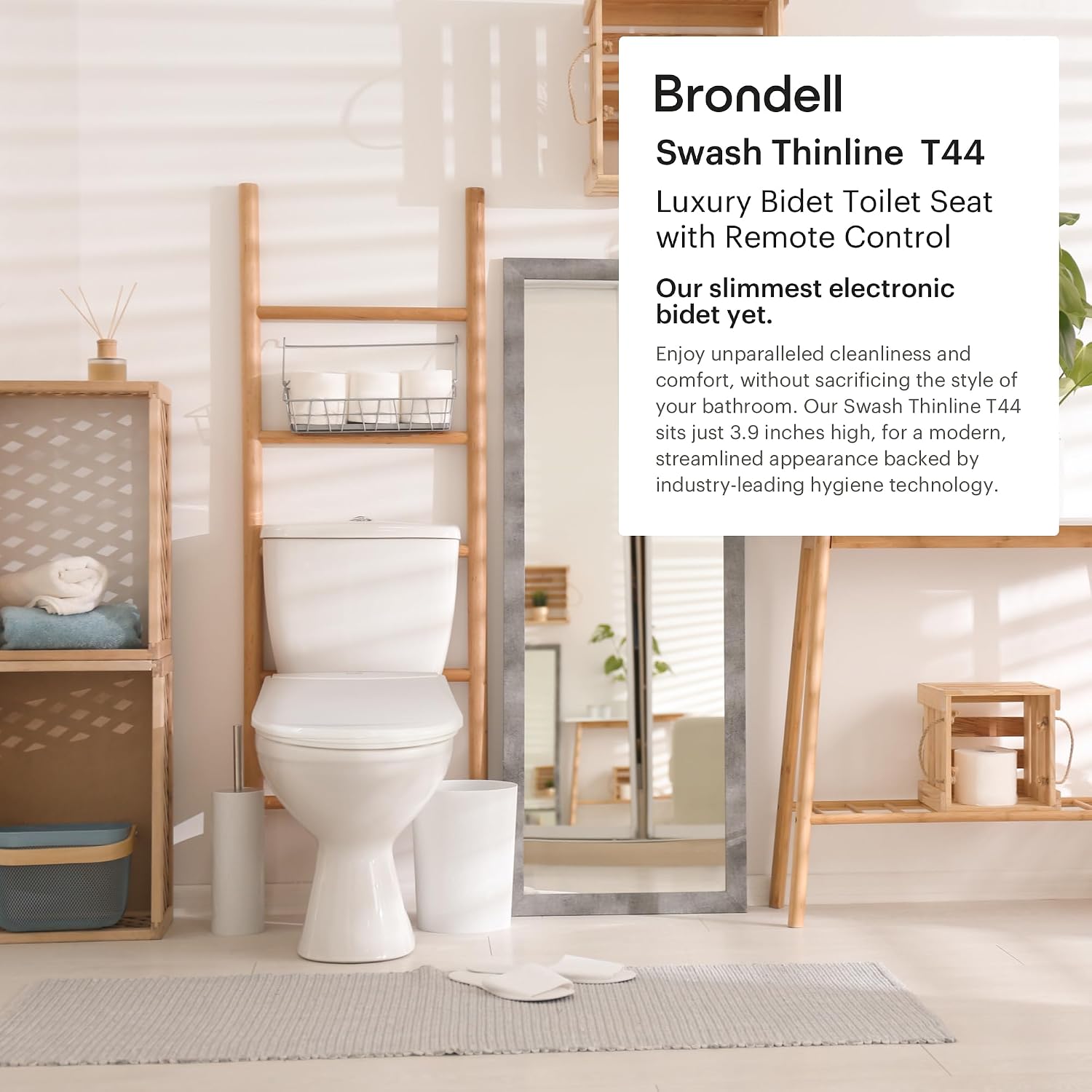 Brondell T44-RW Swash Thinline Electric Bidet Toilet Seat with Oscillating Stainless Steel Nozzle, T44-Thinline