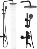 gotonovo Shower faucet Set Matte Black Triple Function with Adjustable Hand Sprayer and Tub Spout SUS 304 Stainless Steel 8 Inch Rainfall Shower Head Bathroom Shower Fixture Wall Mount Complete Set