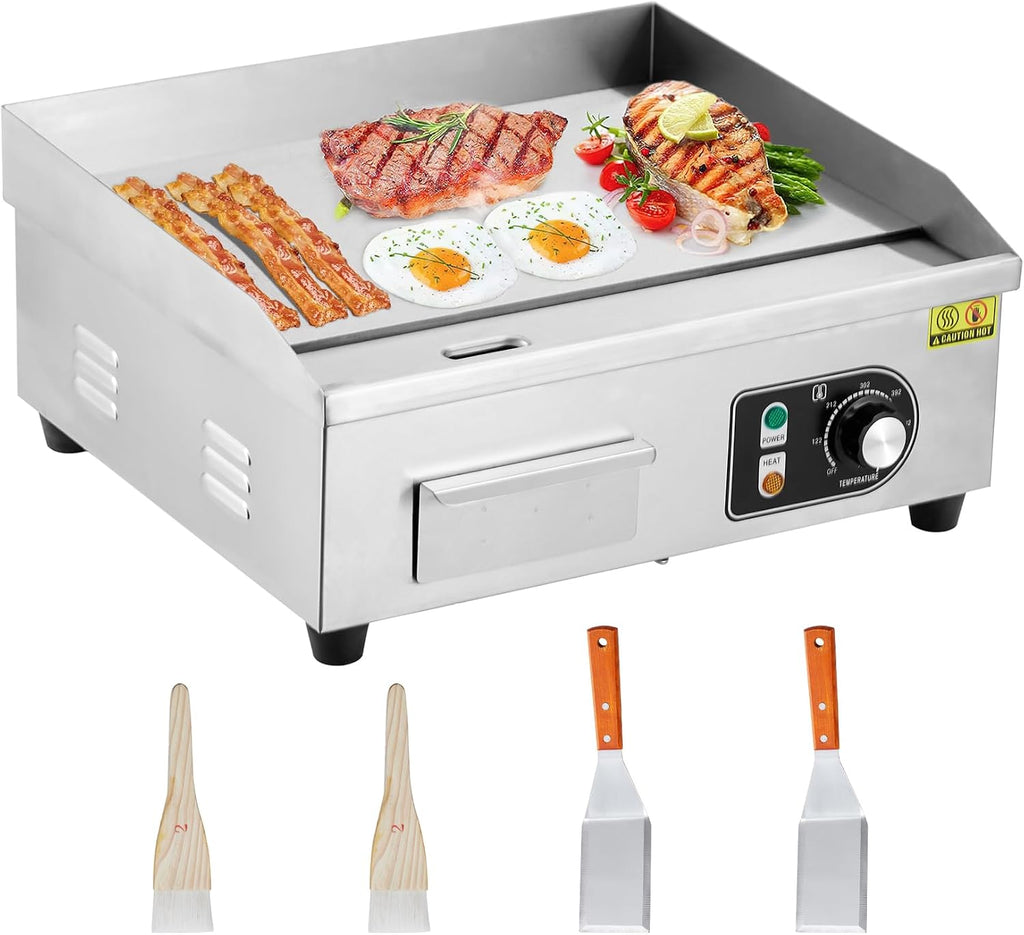 GarveeTech Commercial Electric Griddle, 22' Teppanyaki Grill, 1600W Electric Flat Top Grill, Stainless Steel Electric Countertop Griddle, 122°F-572°F Countertop Griddle for Pancake, Chicken (w/PLUG)