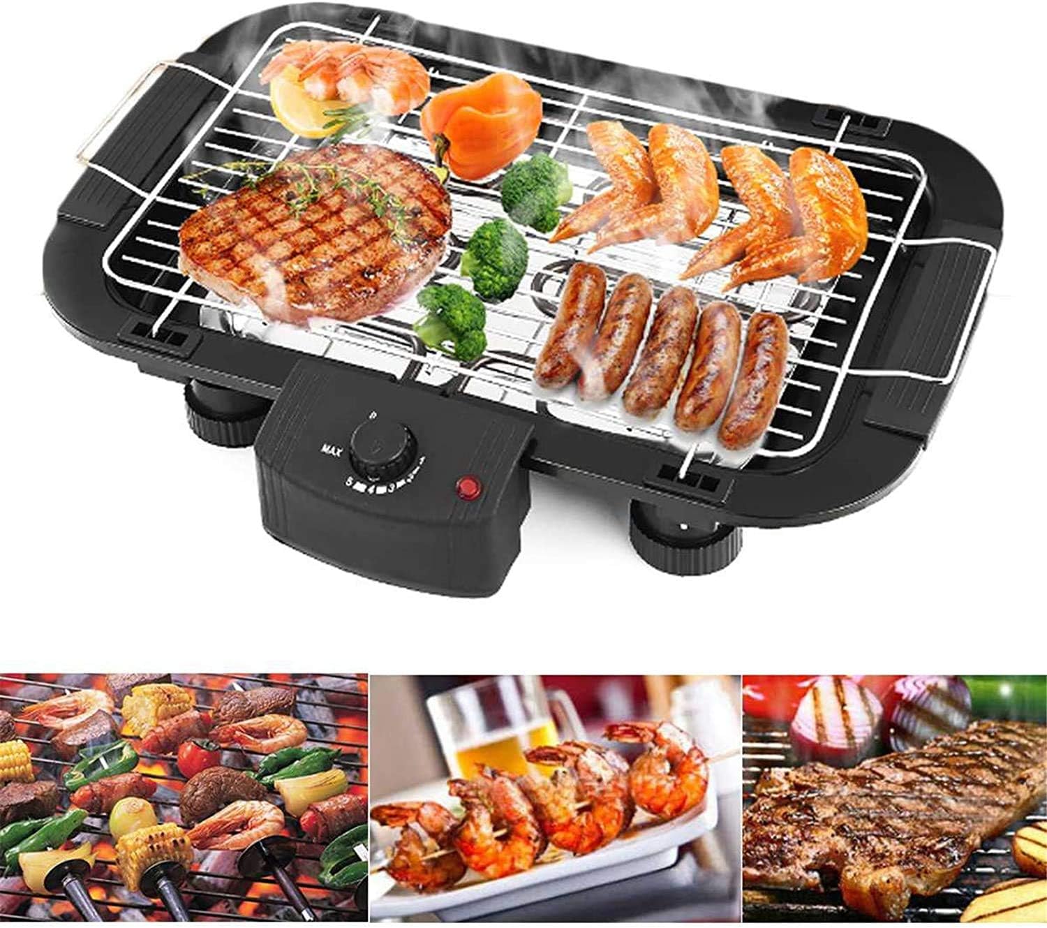 Smokeless Electric Tabletop Grill Griddle Non-Stick Teppanyaki Grill Pan Easy Clean Adjustable Temperature Indoor Portable BBQ Barbecue 2000W