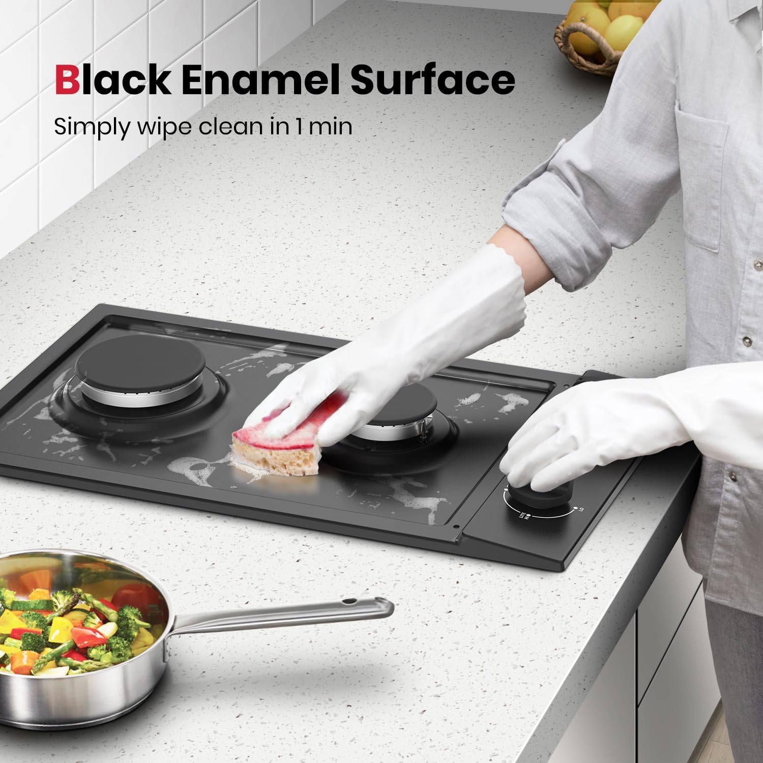 GASLAND 2 Burners Gas Cooktop 12 Inch GH30EF Drop-in Propane Stove Top with Thermocouple Protection, LPG/NG Convertible Dual Fuel Natural Gas Hob, Black