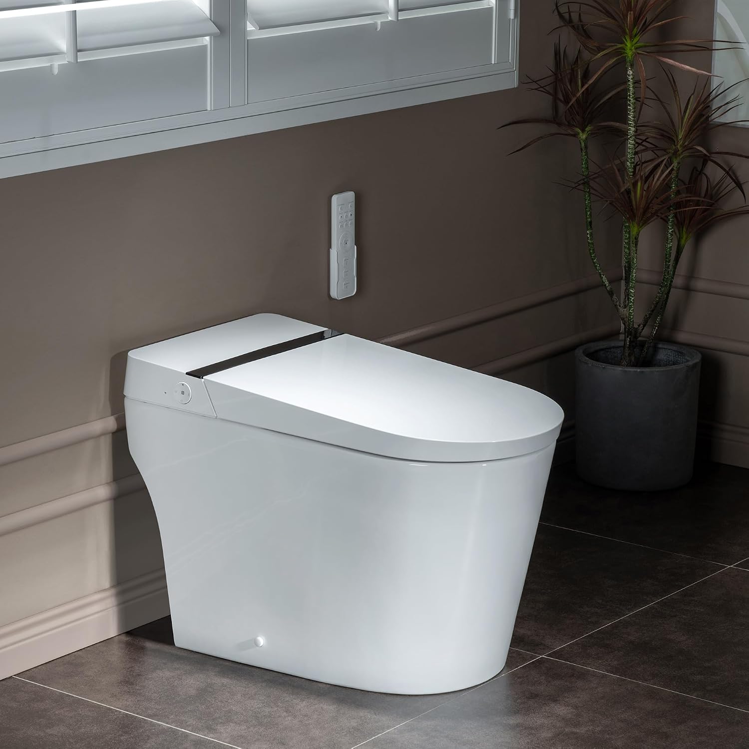 WOODBRIDGE B0990S One Piece Elongated Smart Toilet Bidet with Auto Open & Close, Auto Flush, Foot Sensor Flush, LED Temperature Display, Heated Seat and Integrated Multi Function Remote Control, White