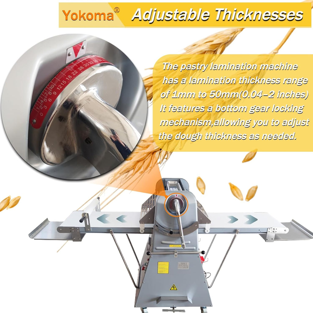 Commercial Electric Dough Sheeter Machine Stainless Steel Vertical Foldable Design 82.3'x19.7' Conveyor Belt 0.04-2' Adjustable Thickness for Croissant Pastry Bakery Canteen 110V