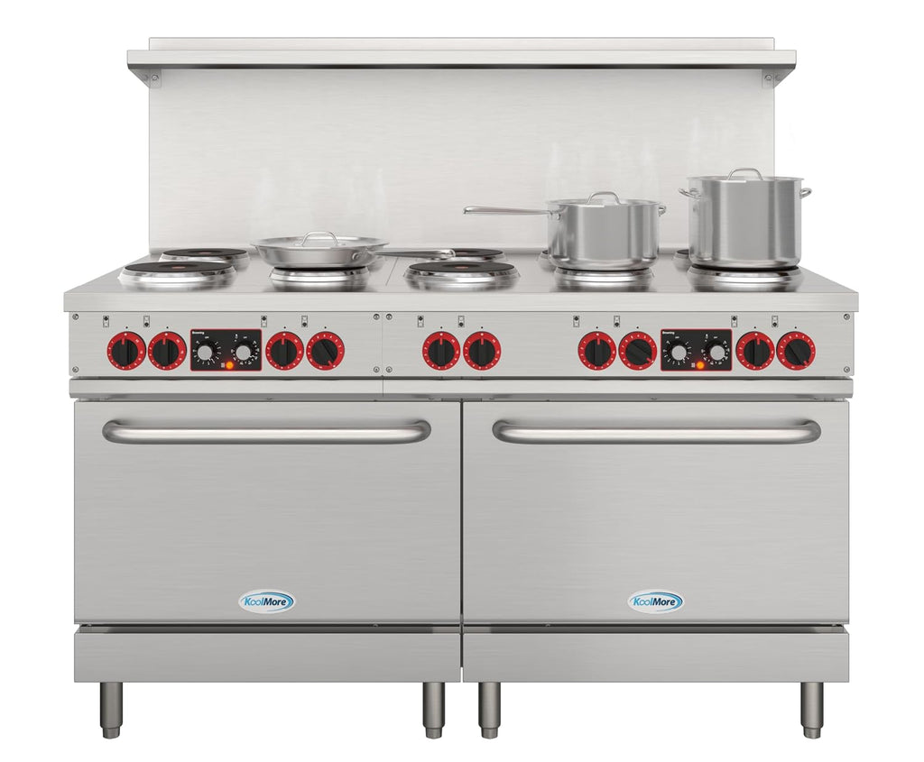 KoolMore 60 in. Commercial Electric Range with 10 Burners and 2 Standard Electric Ovens in Stainless Steel - 208V 3-Phase, CSA Listed (KM-CR60-E)